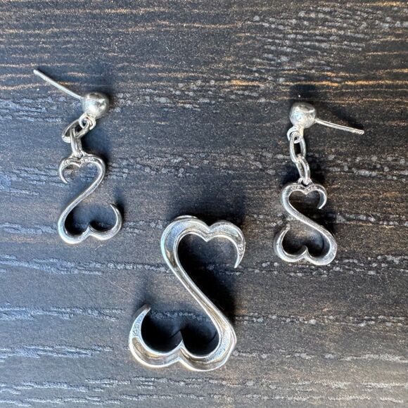Jane Seymour Vintage JWBR Open Heart Pendant & Earrings Set Sterling Silver - Picture 5 of 6